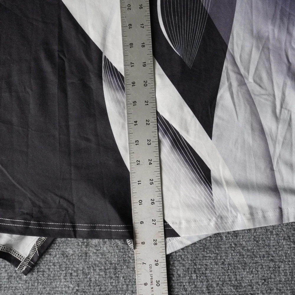 Abstract Black White Tunic Top, Short Sleeve, Women's Large Asymmetrical‎ - Picture 6 of 6